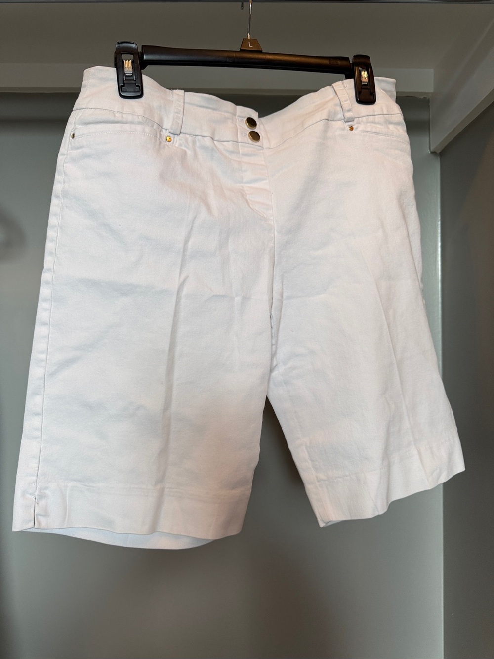 Attyre White Women's Bermuda Shorts with Twin Front Buttons